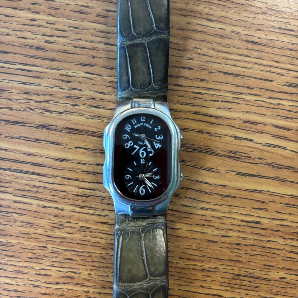 Philip Stein Black Dial with Crocodile Pattern Strap Watch
